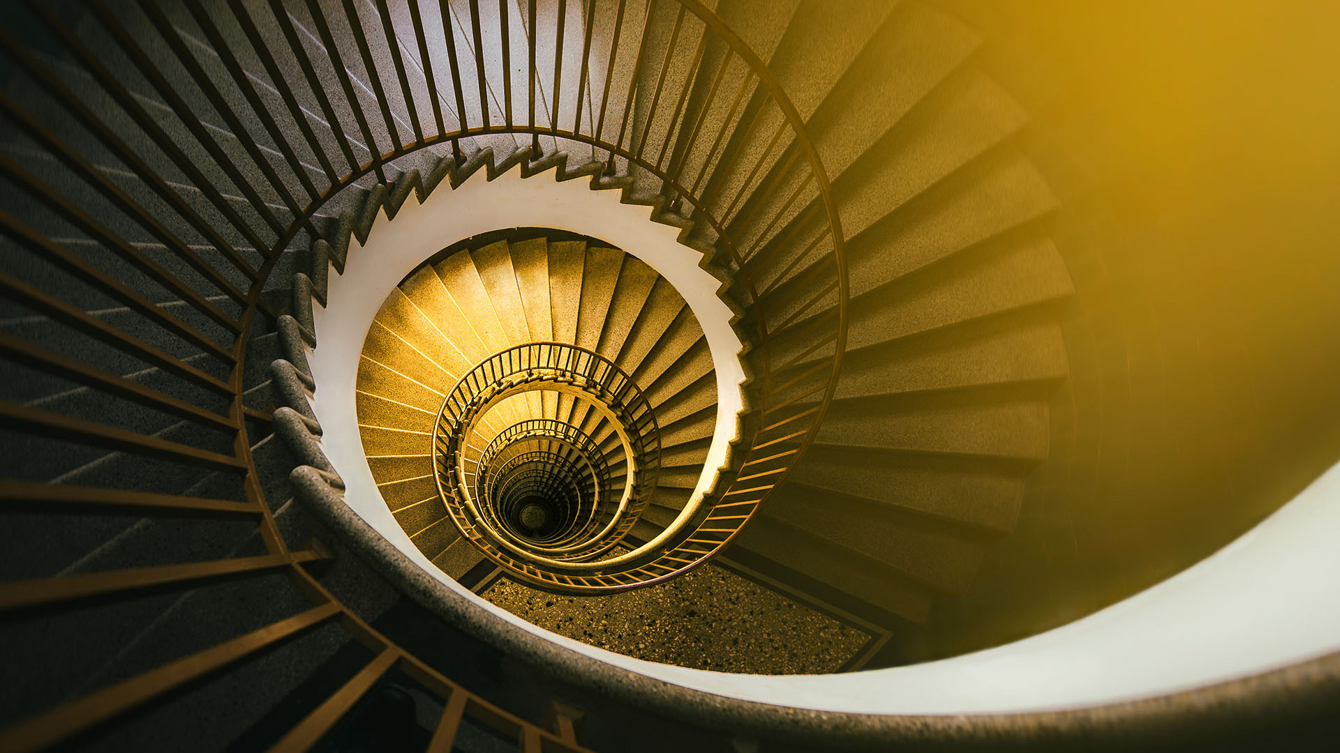 looking down a spiral staircase